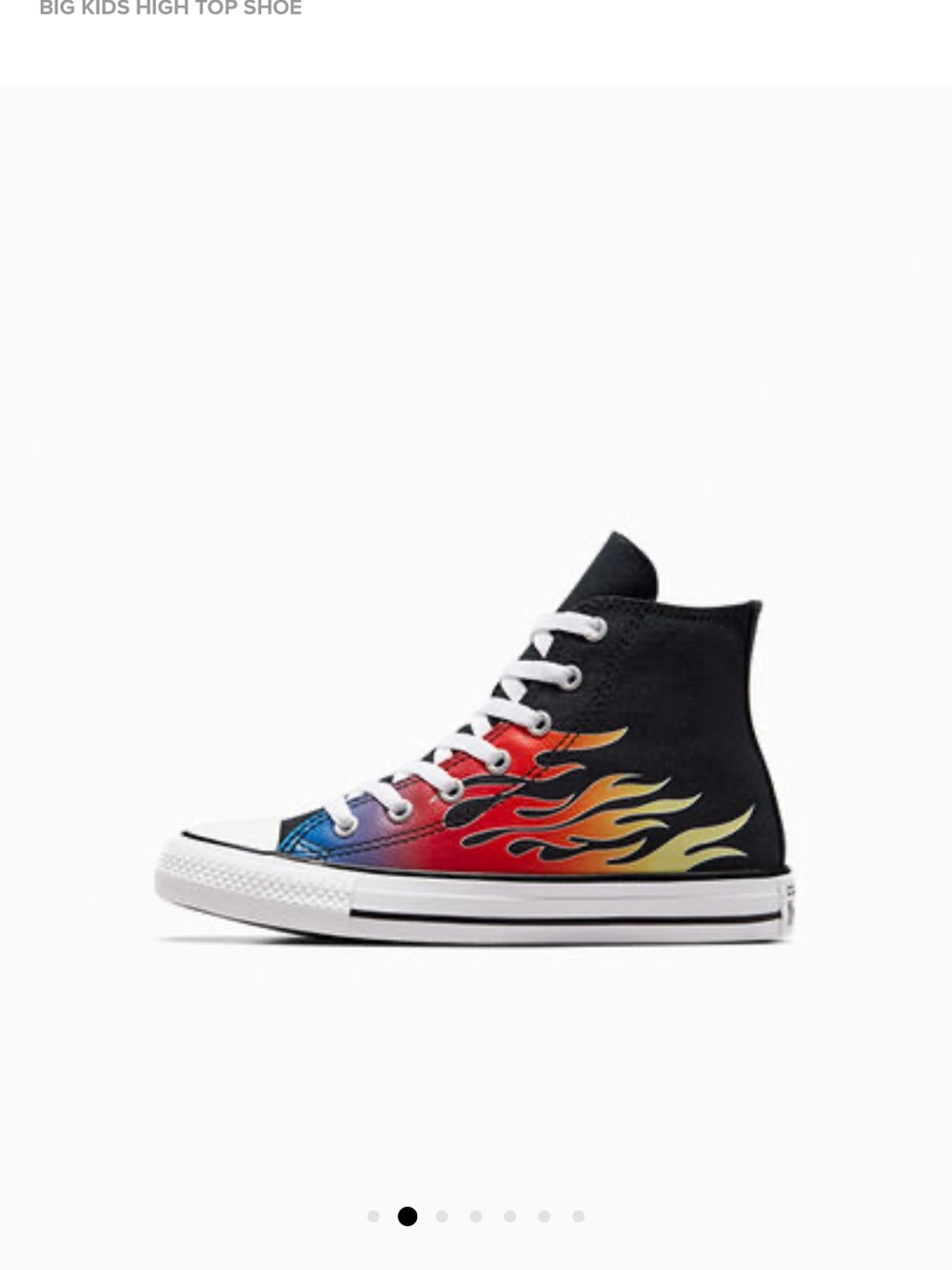 Converse Woman’s/Kids Black High-Top Sneakers with Red-Orange-Blue Flame Print - Picture 3 of 6
